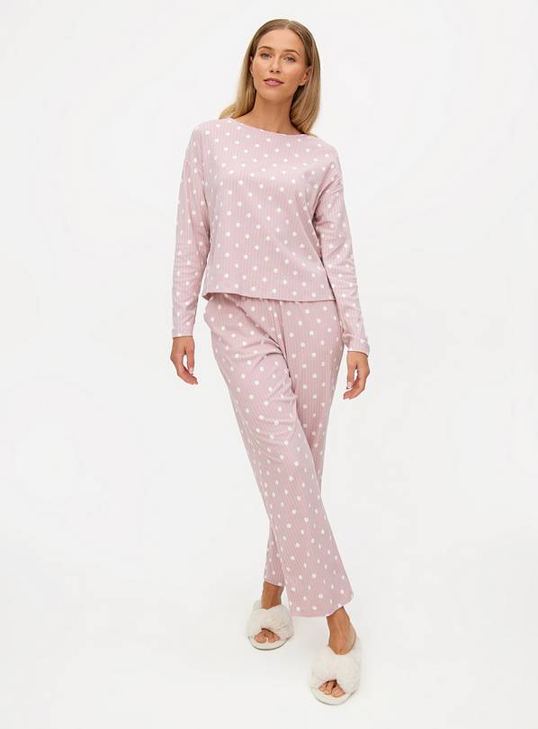 Pink Spot Ribbed Pyjamas  L