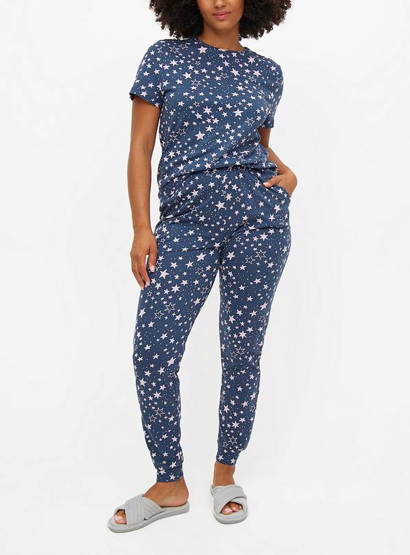 Navy Blue Star Print Coord Pyjama Bottoms L