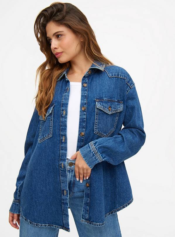 Mid Blue Washed Relaxed Fit Denim Shirt 18