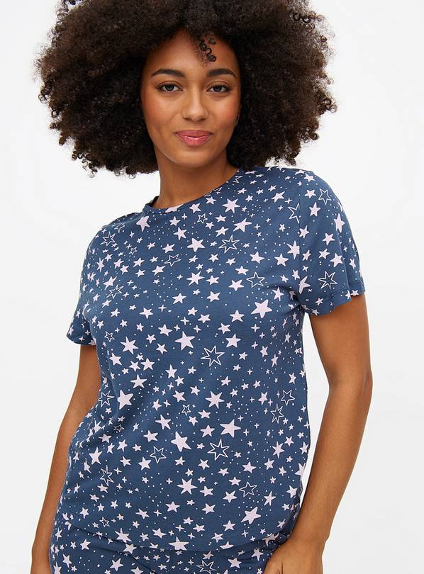 Navy Blue Star Print Coord Pyjama T-Shirt M