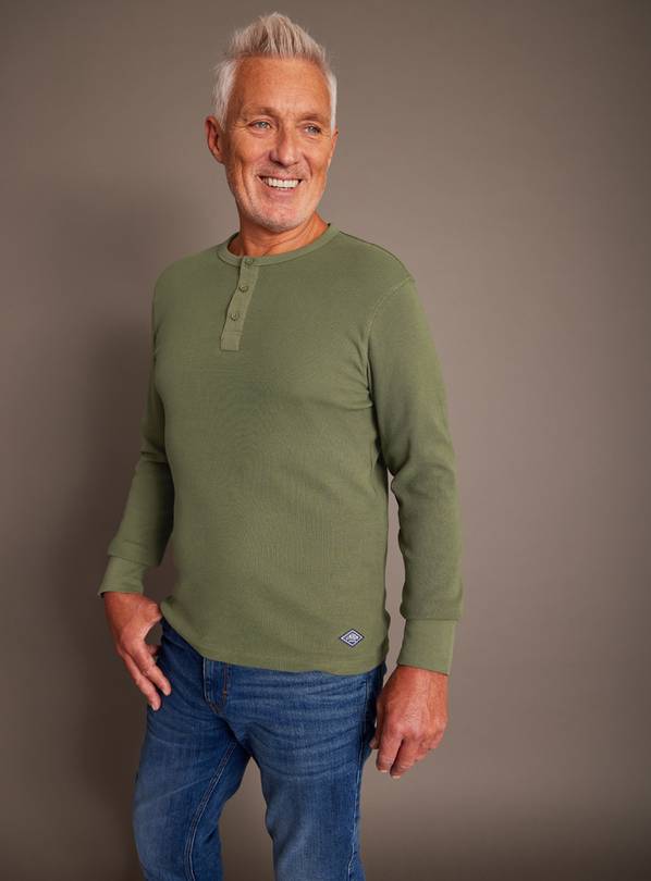 UNION WORKS Khaki Henley Long Sleeve Top S