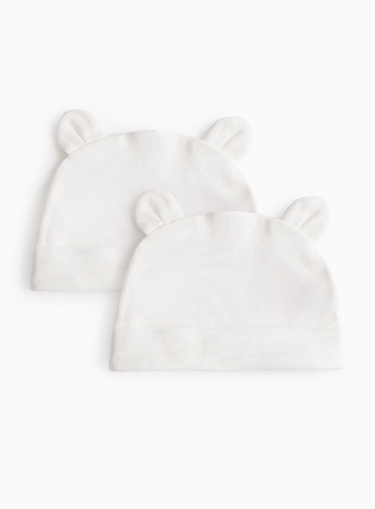 Bear Ear Detail Cotton White Hats 2 Pack Newborn - Image 1 thumbnail