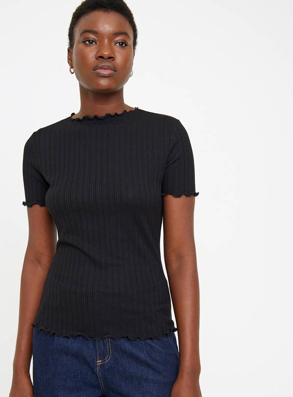 Buy Black Lettuce Hem Ribbed Top 10 Tops Argos