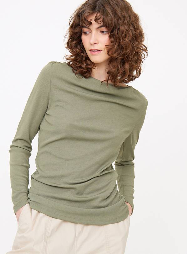 Khaki Ruched Side Long Sleeve Top 10