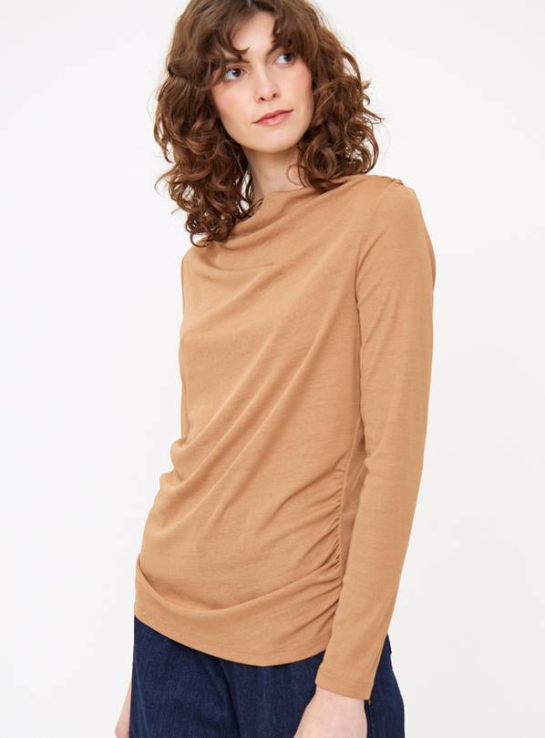 Tan Ruched Side Long Sleeve Top 24
