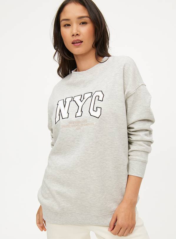 Grey Marl Oversized New York Sweatshirt L