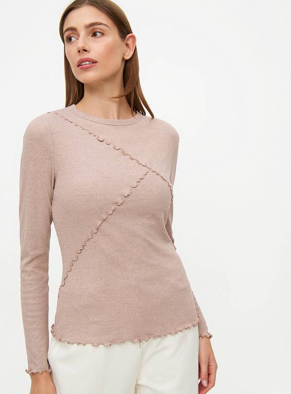 Neutral Ribbed Exposed Seam Long Sleeve Top 22