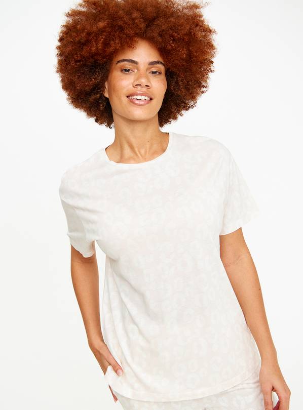 Neutral Leopard Print Short Sleeve Pyjama Top M
