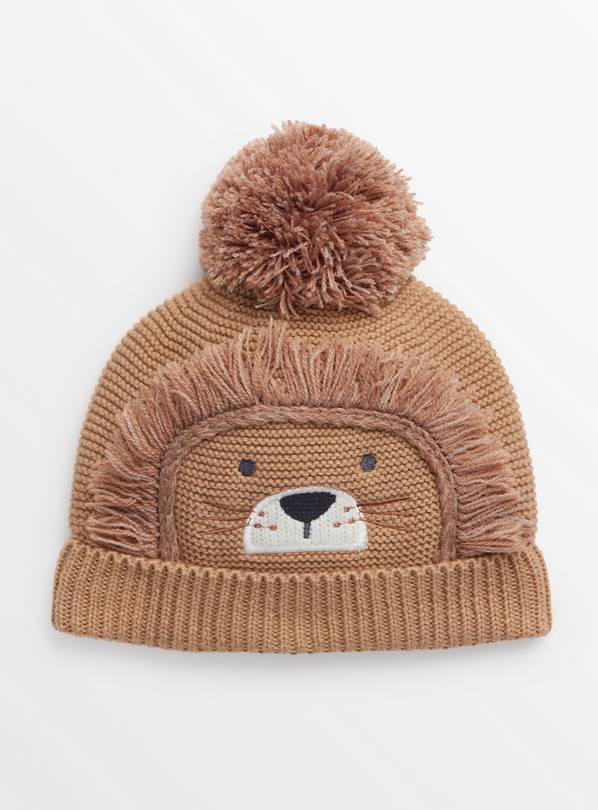 Brown Lion Knitted Bobble Hat 3-6 months