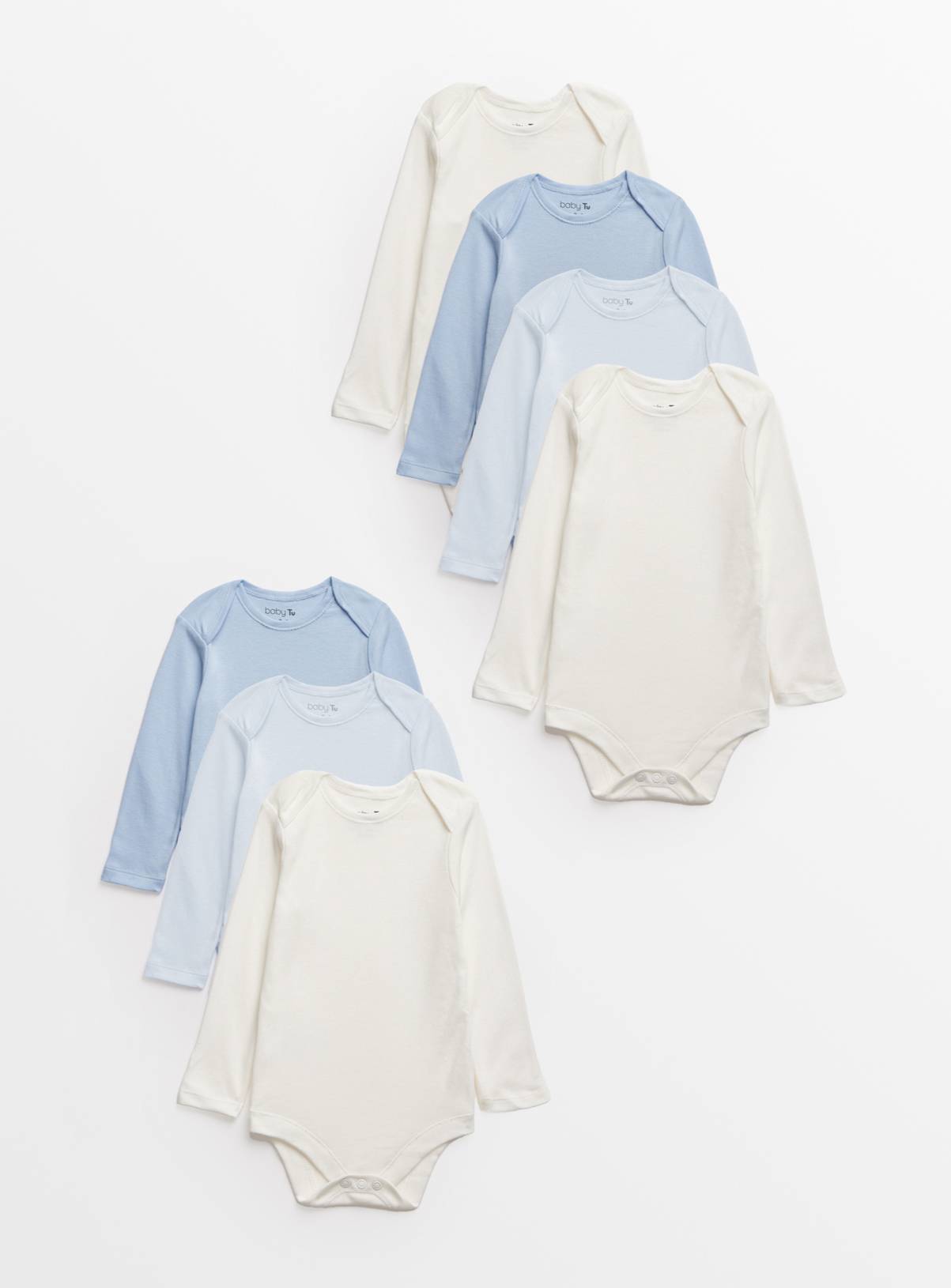 Blue Long Sleeve Bodysuit 7 Pack 9-12 months - Image 1