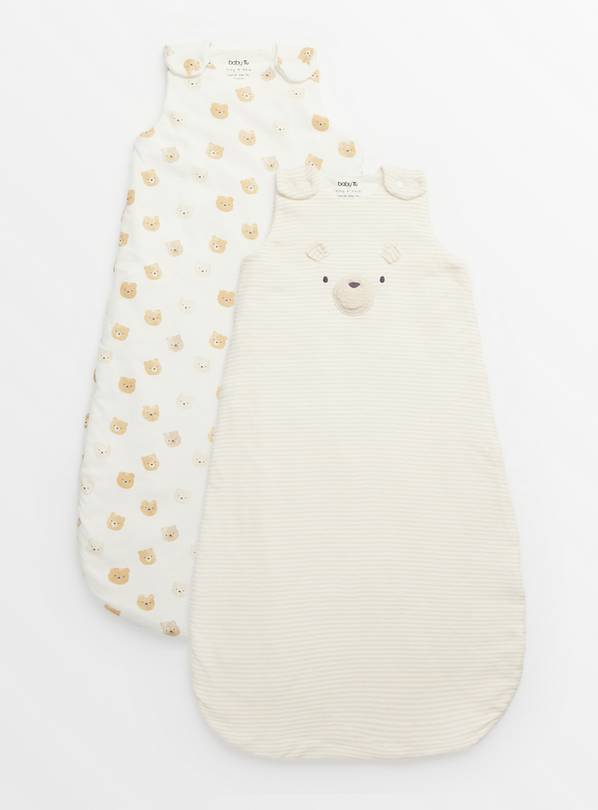 Cream Bear Print 2.5 Tog Sleeping Bags 2 Pack 0-6 Months