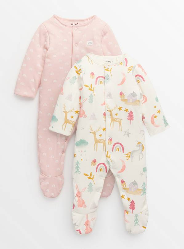 Cream & Pink Rainbow Print 2.5 Tog Sleepsuits 2 Pack Up to 3 mths