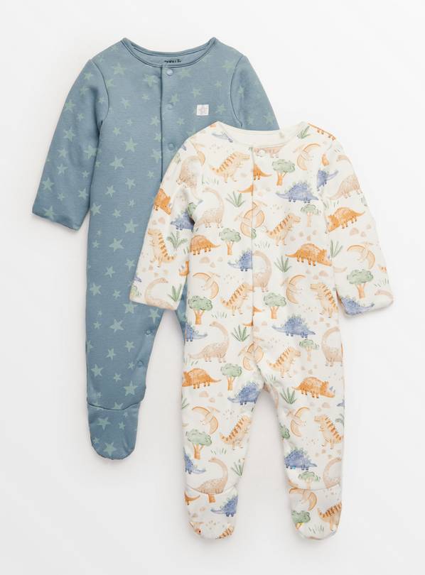 Blue Star & Dinosaur Print 2.5 Tog Sleepsuits 2 Pack 3-6 months