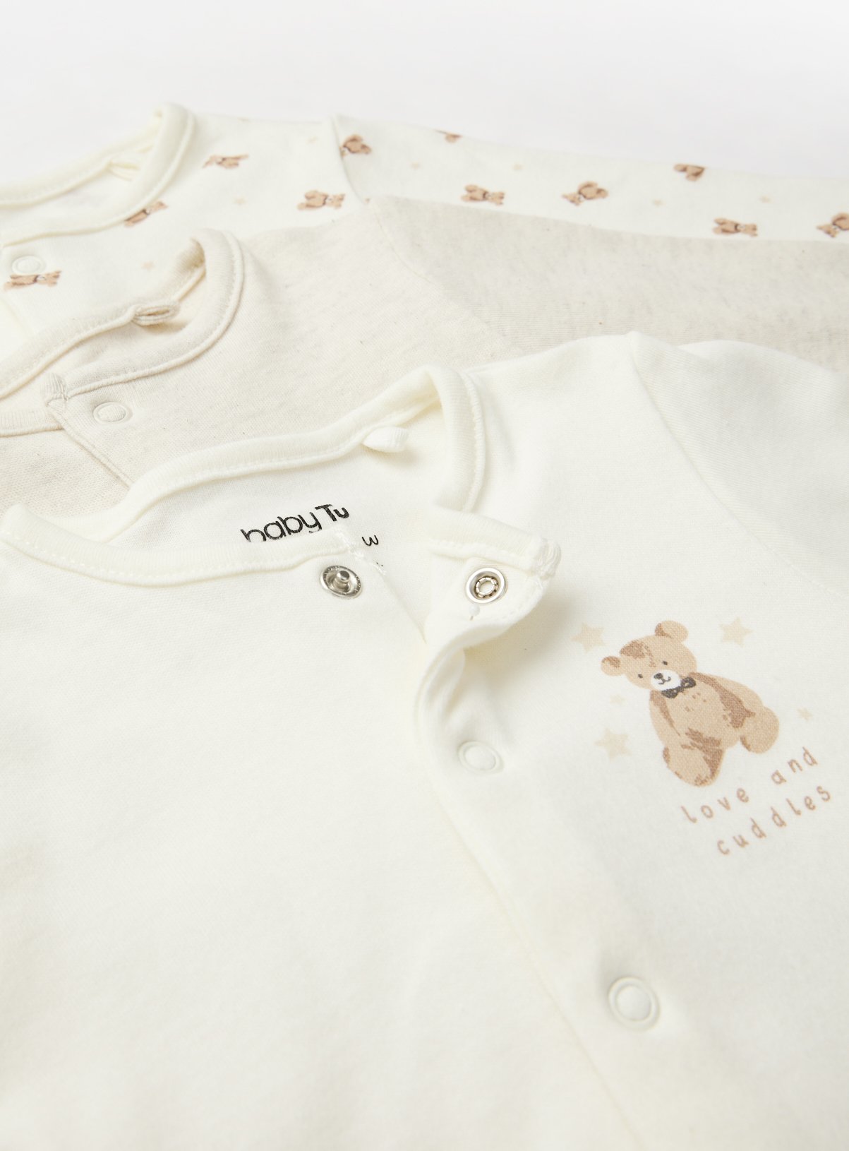 Cream Bear Print Long Sleeve Sleepsuits 7 Pack Up to 1 mth - Image 2 thumbnail