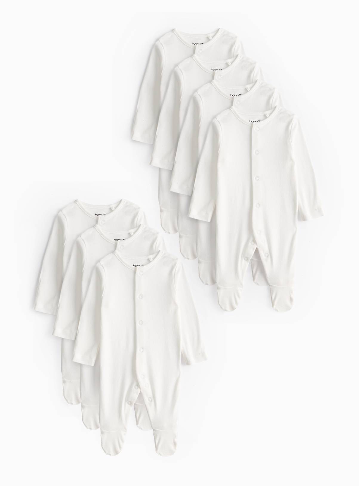 White Long Sleeve Sleepsuits 7 Pack 9-12 months - Image 1