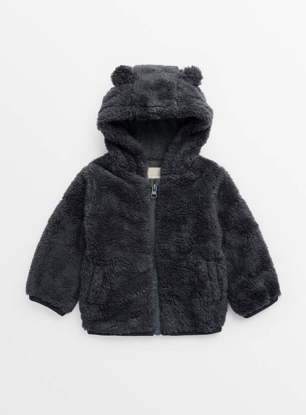 Charcoal Fluffy Bear Ear Hooded Jacket 12-18 months