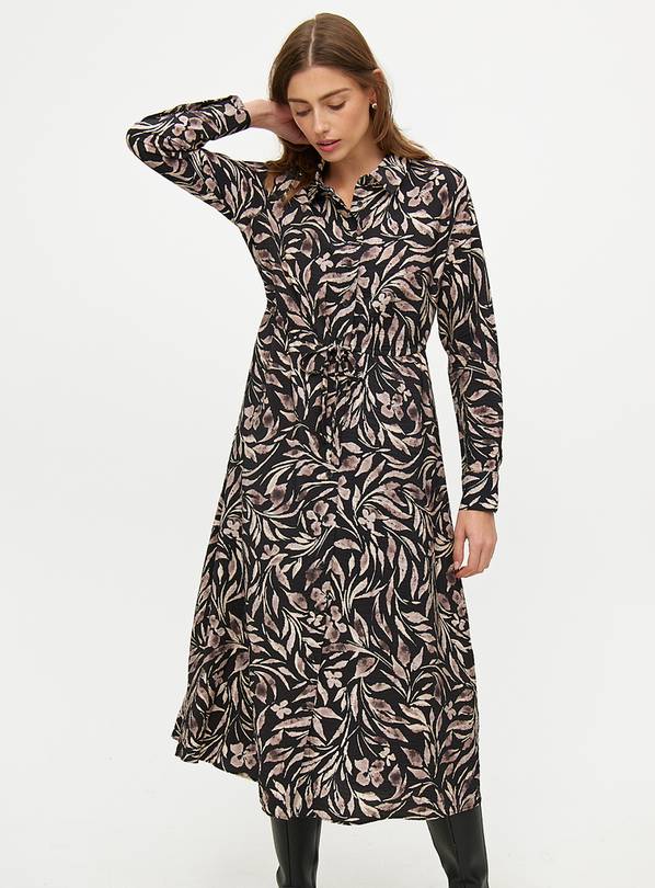 Monochrome Leaf Printed Tie-Waist Midaxi Dress 24