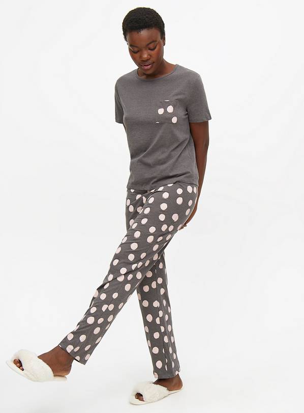 Charcoal Grey Spot Print Pyjamas L