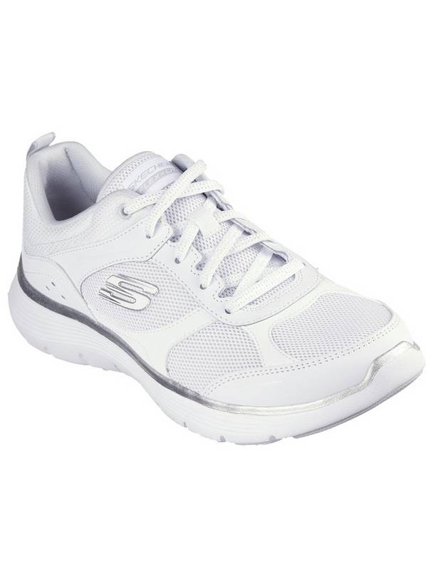 Buy SKECHERS Flex Appeal 5.0 Fresh Touch Trainers White And Silver 5 ...