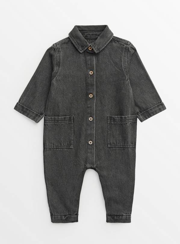 Charcoal Grey Denim Long Sleeve Romper 9-12 months