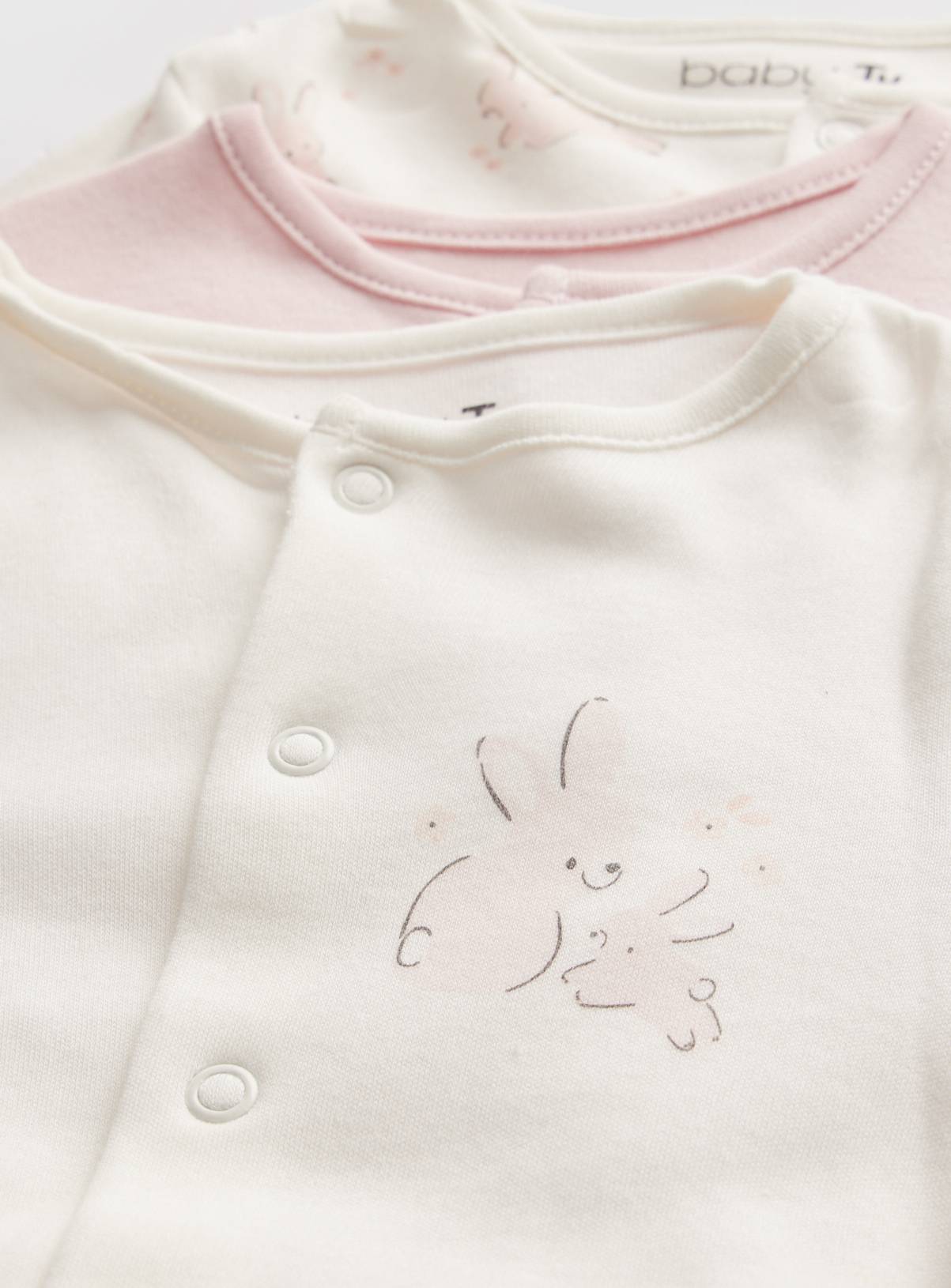 Pink Bunny Printed Sleepsuits 3 Pack Up to 3 mths - Image 2