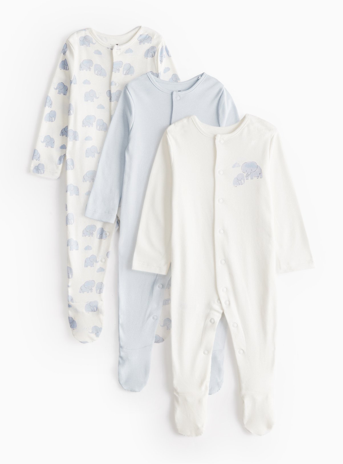 Blue Elephant Printed Sleepsuits 3 Pack  9-12 months - Image 1 thumbnail