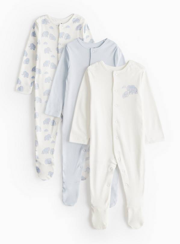 Blue Elephant Printed Sleepsuits 3 Pack  Tiny Baby