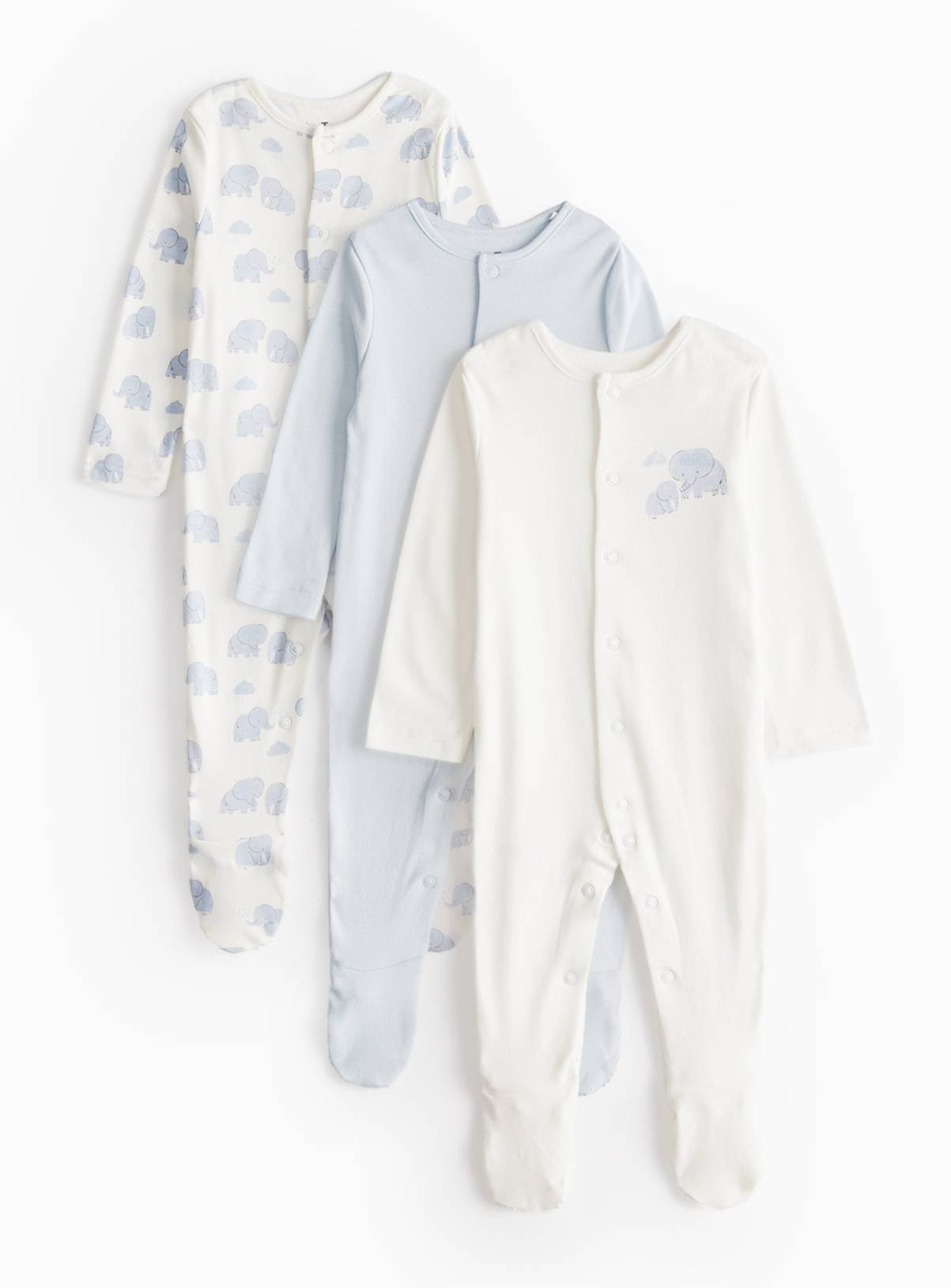 Blue Elephant Printed Sleepsuits 3 Pack  9-12 months - Image 1