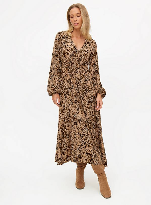 Brown Animal Print Midaxi Long Sleeve Dress 20