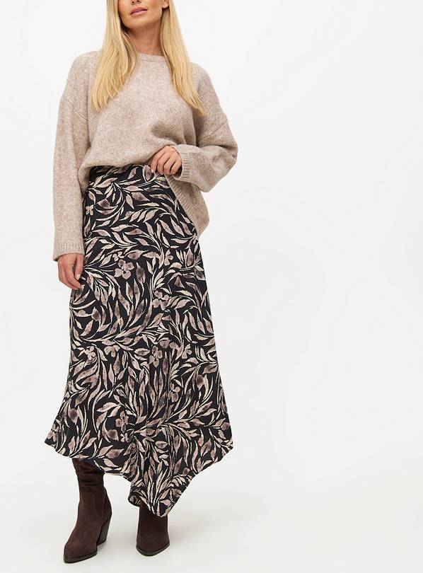 Leaf Printed Asymmetric Hem Maxi Skirt 10