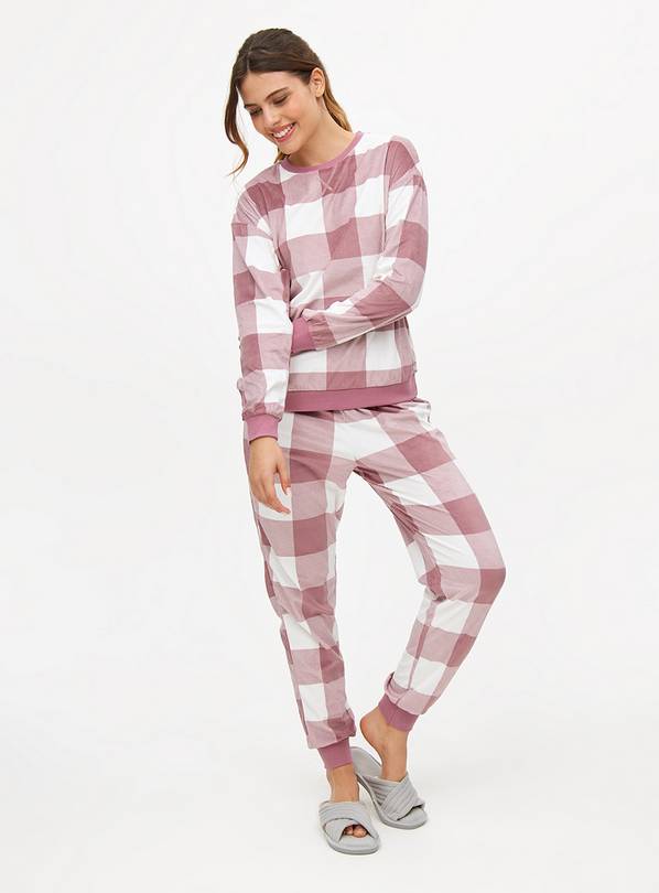 Plum Check Slinky Long Sleeve Pyjamas L