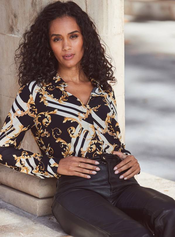 SOSANDAR Black & Gold Baroque Print Shirt 12