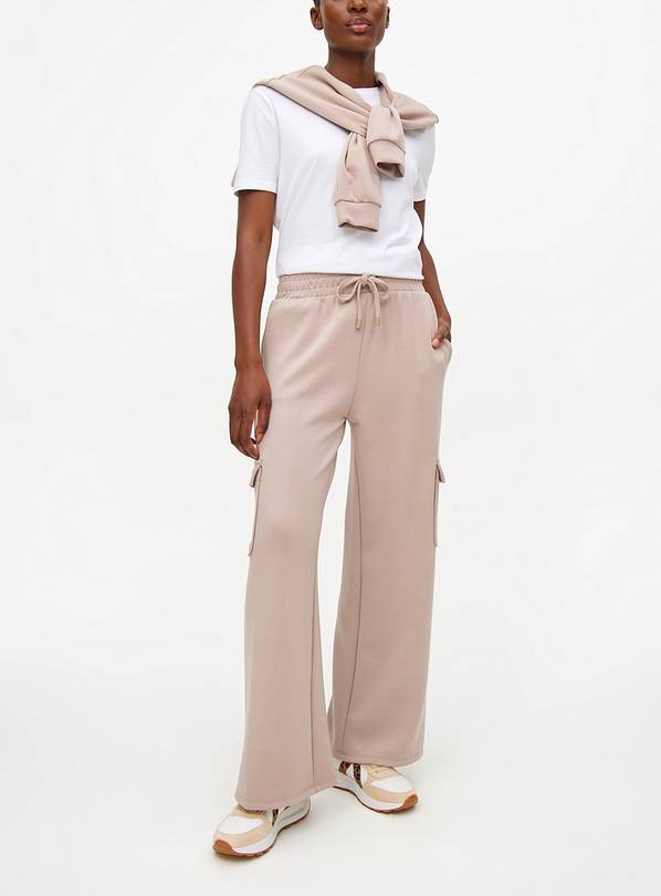 Taupe Wide Leg Cargo Joggers L