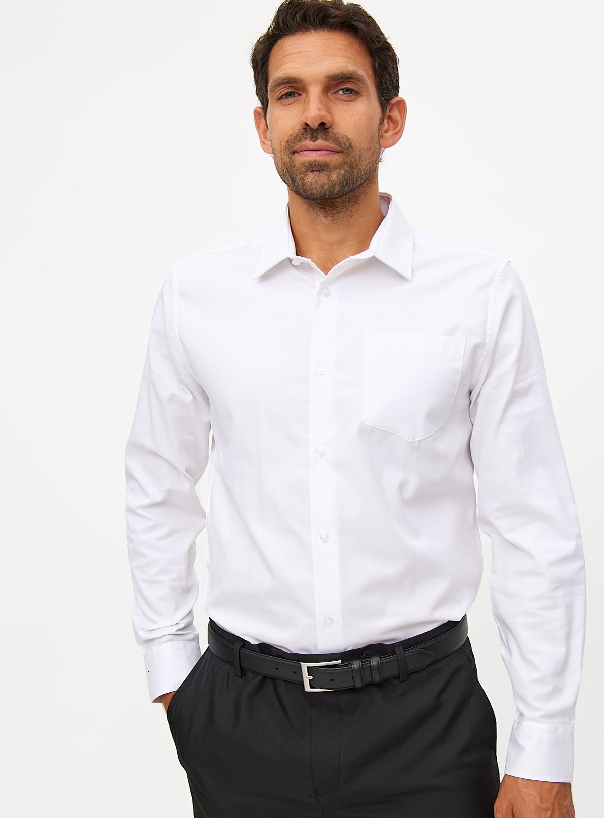 Men's White Regular Fit Cotton Twill Long Sleeve Shirt