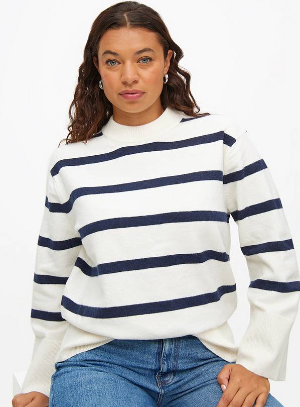 Cream Stripe Relaxed Crew Neck Jumper  12