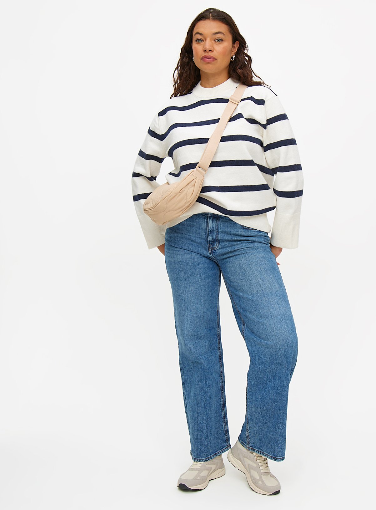 Cream Stripe Relaxed Crew Neck Jumper  14 - Image 2 thumbnail