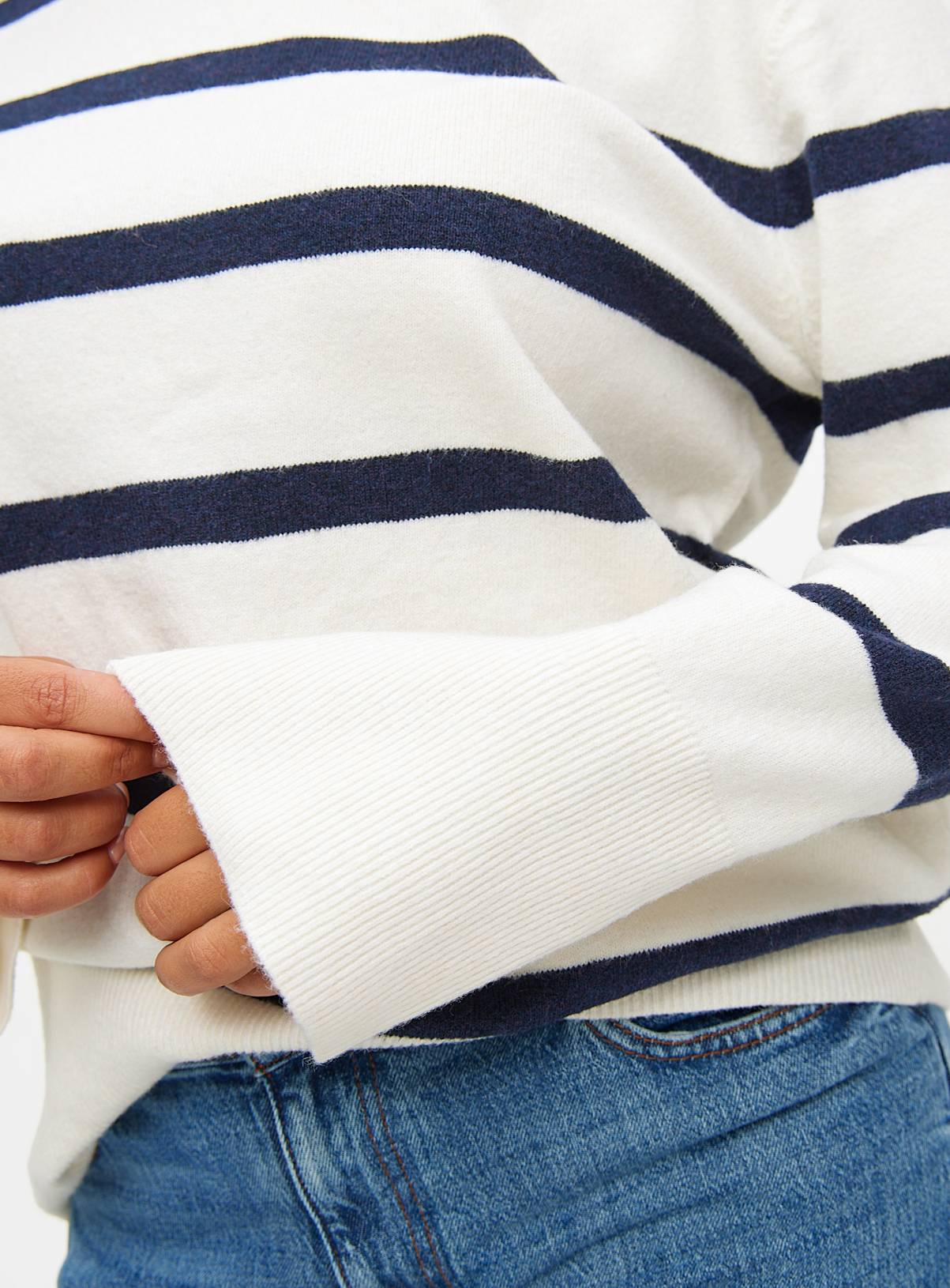 Cream Stripe Relaxed Crew Neck Jumper  14 - Image 3