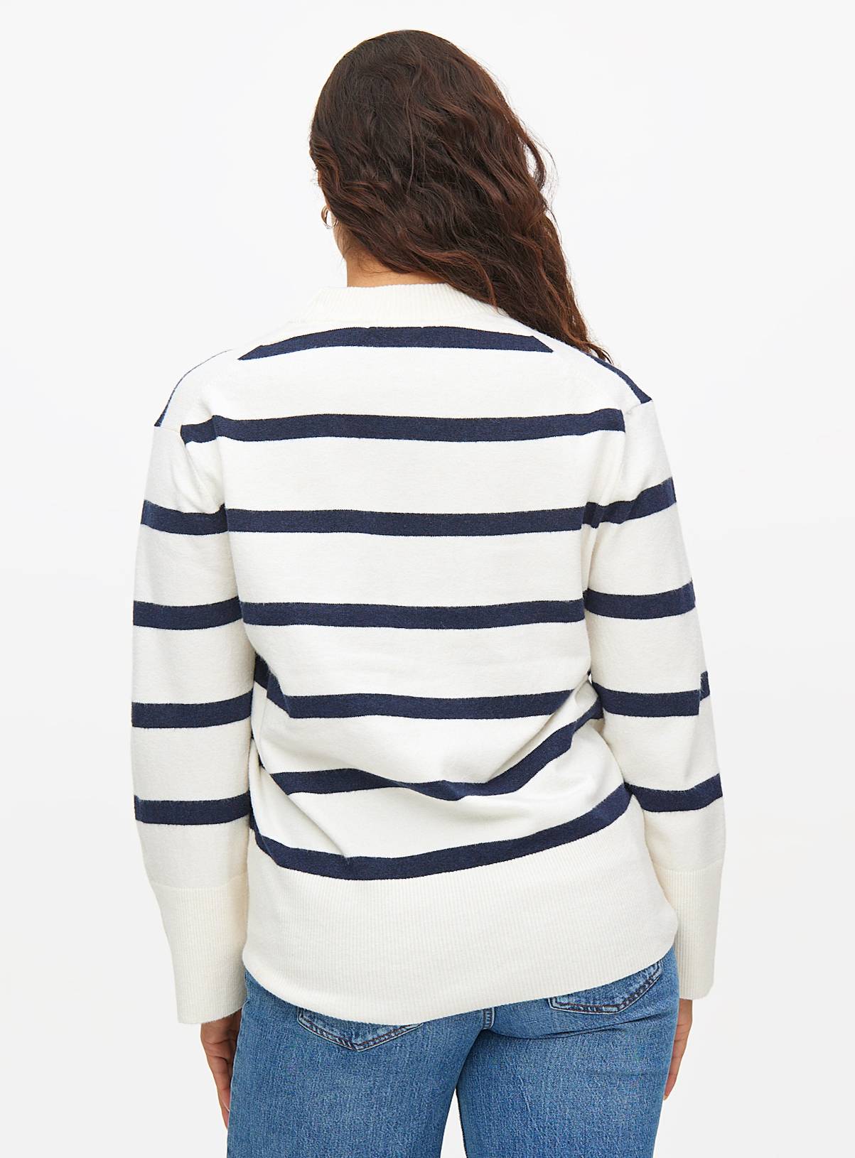 Cream Stripe Relaxed Crew Neck Jumper  14 - Image 4