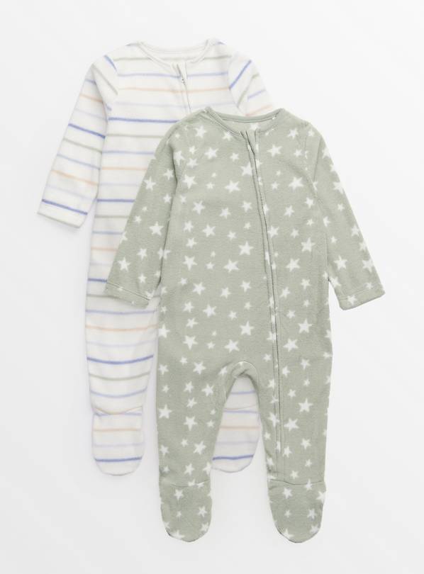 Star & Stripe Print Micro-Fleece Sleepsuits 2 Pack Up to 3 mths