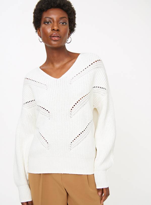 White Saddle Stripe V-Neck Jumper 12
