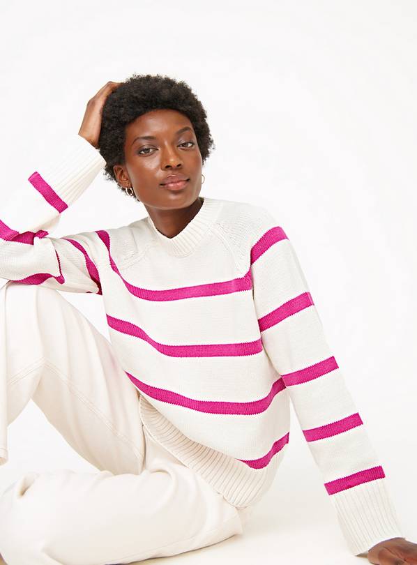 Pink Stripe Saddle Shoulder Knitted Jumper  16