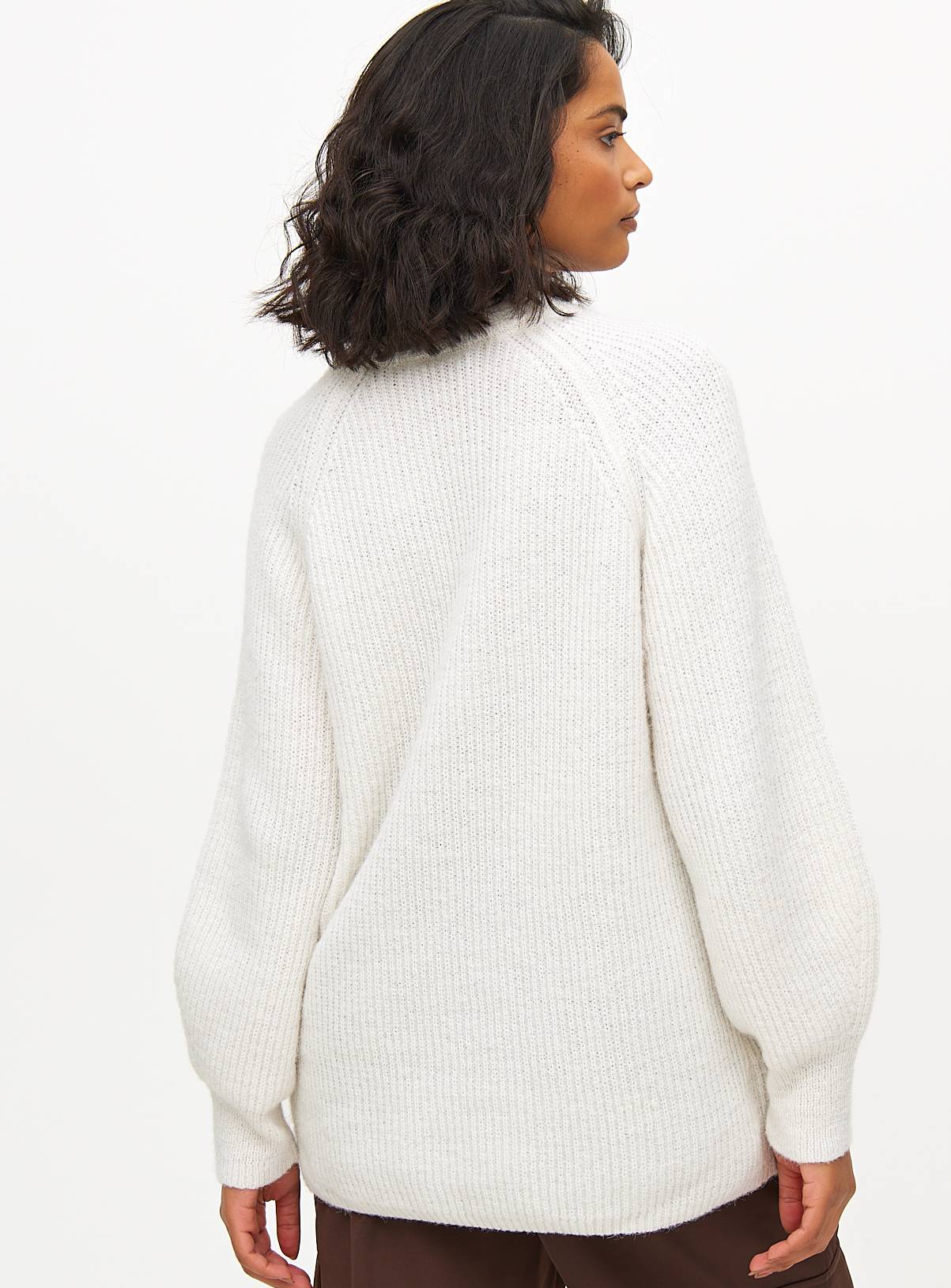 Cream Raglan Relaxed Crew Neck Knitted Jumper M - Image 4