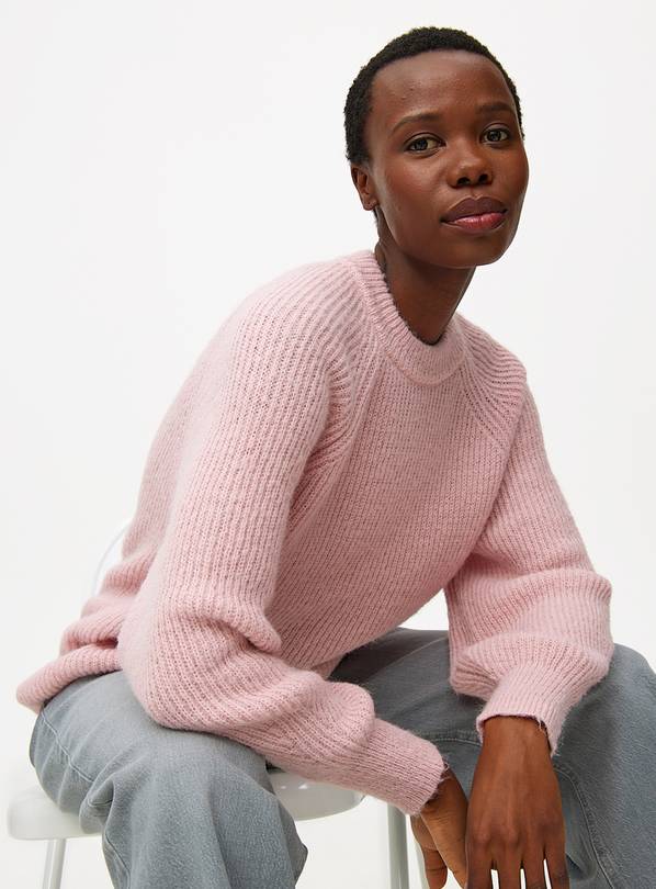 Pink Raglan Relaxed Crew Neck Knitted Jumper XL