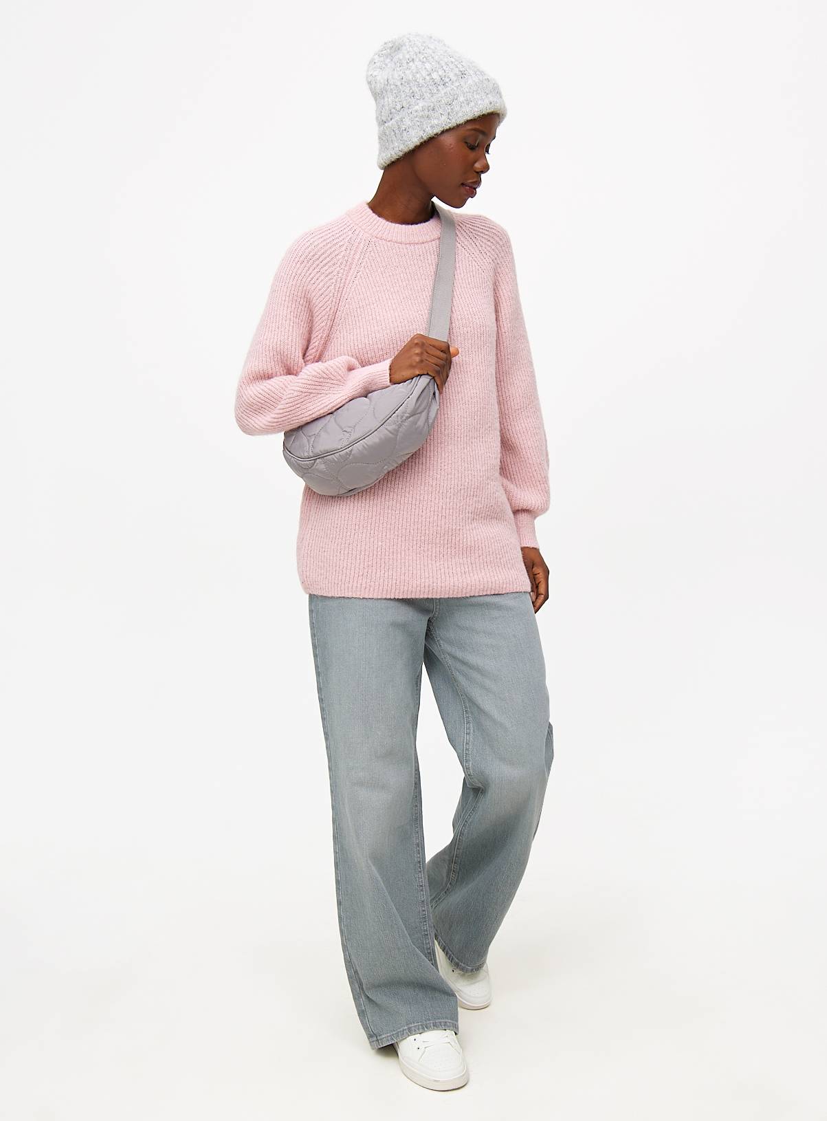 Pink Raglan Relaxed Crew Neck Knitted Jumper M - Image 2