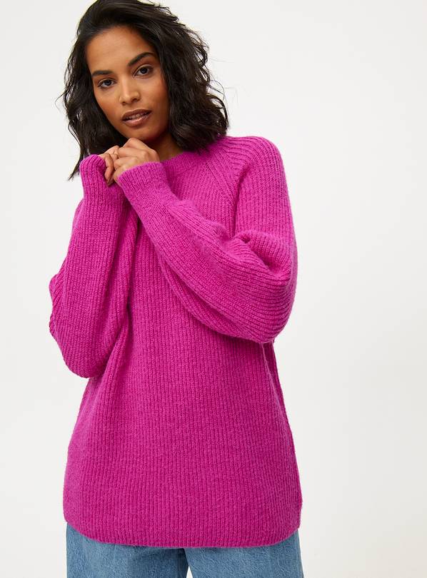 Purple Raglan Relaxed Crew Neck Knitted Jumper L