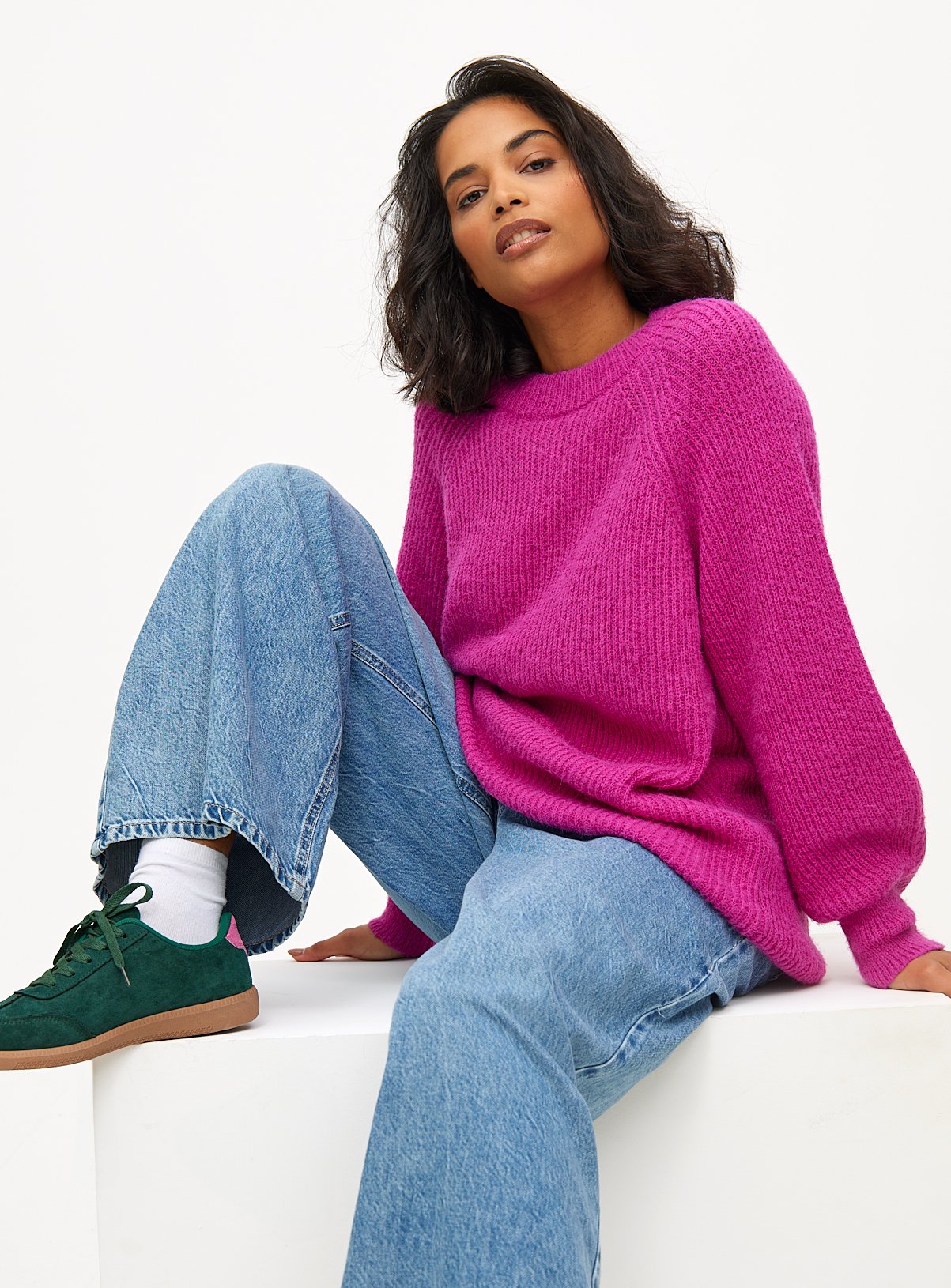 Purple Raglan Relaxed Crew Neck Knitted Jumper L - Image 2 thumbnail