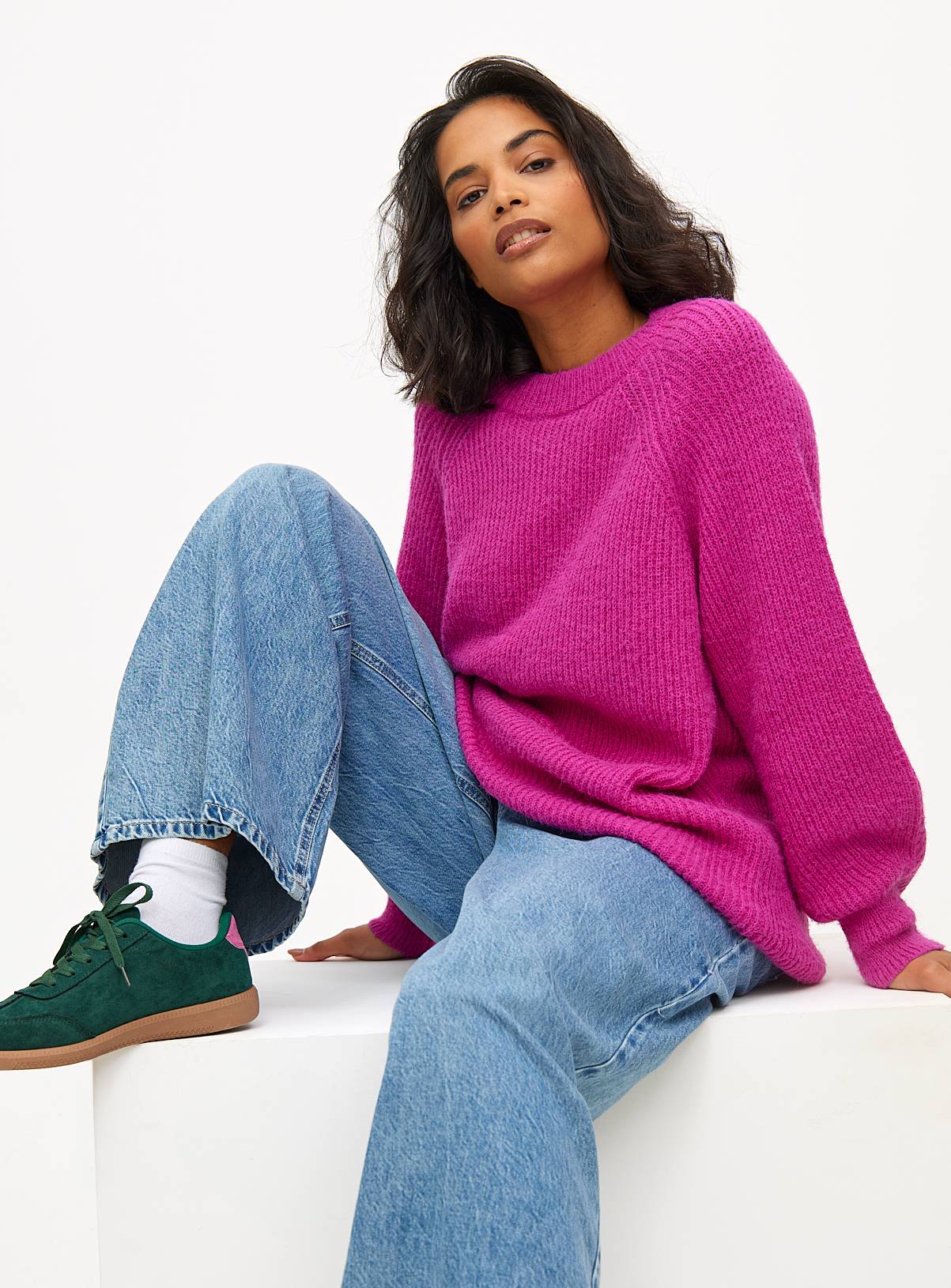 Purple Raglan Relaxed Crew Neck Knitted Jumper L - Image 2