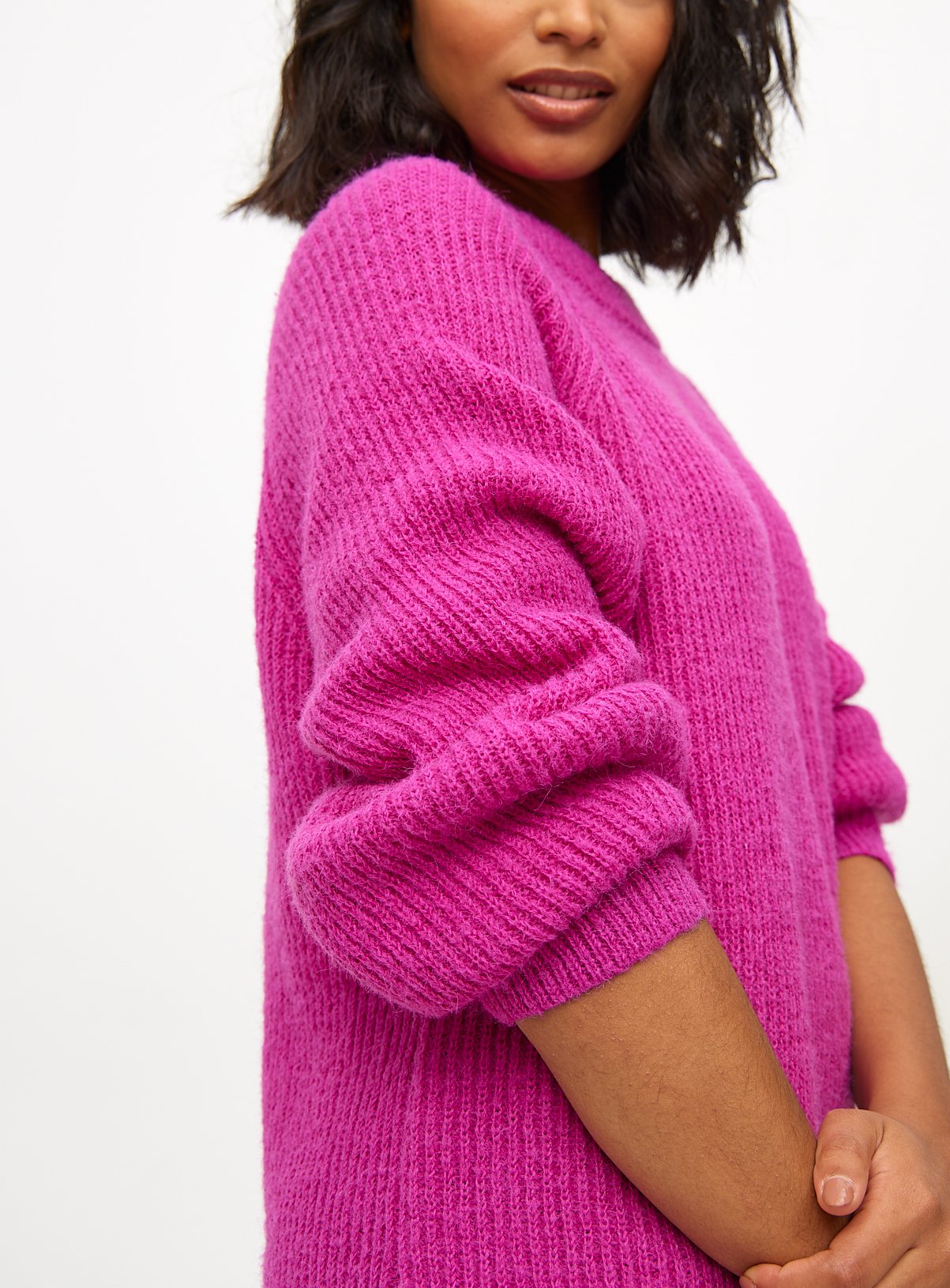 Purple Raglan Relaxed Crew Neck Knitted Jumper L - Image 3 thumbnail