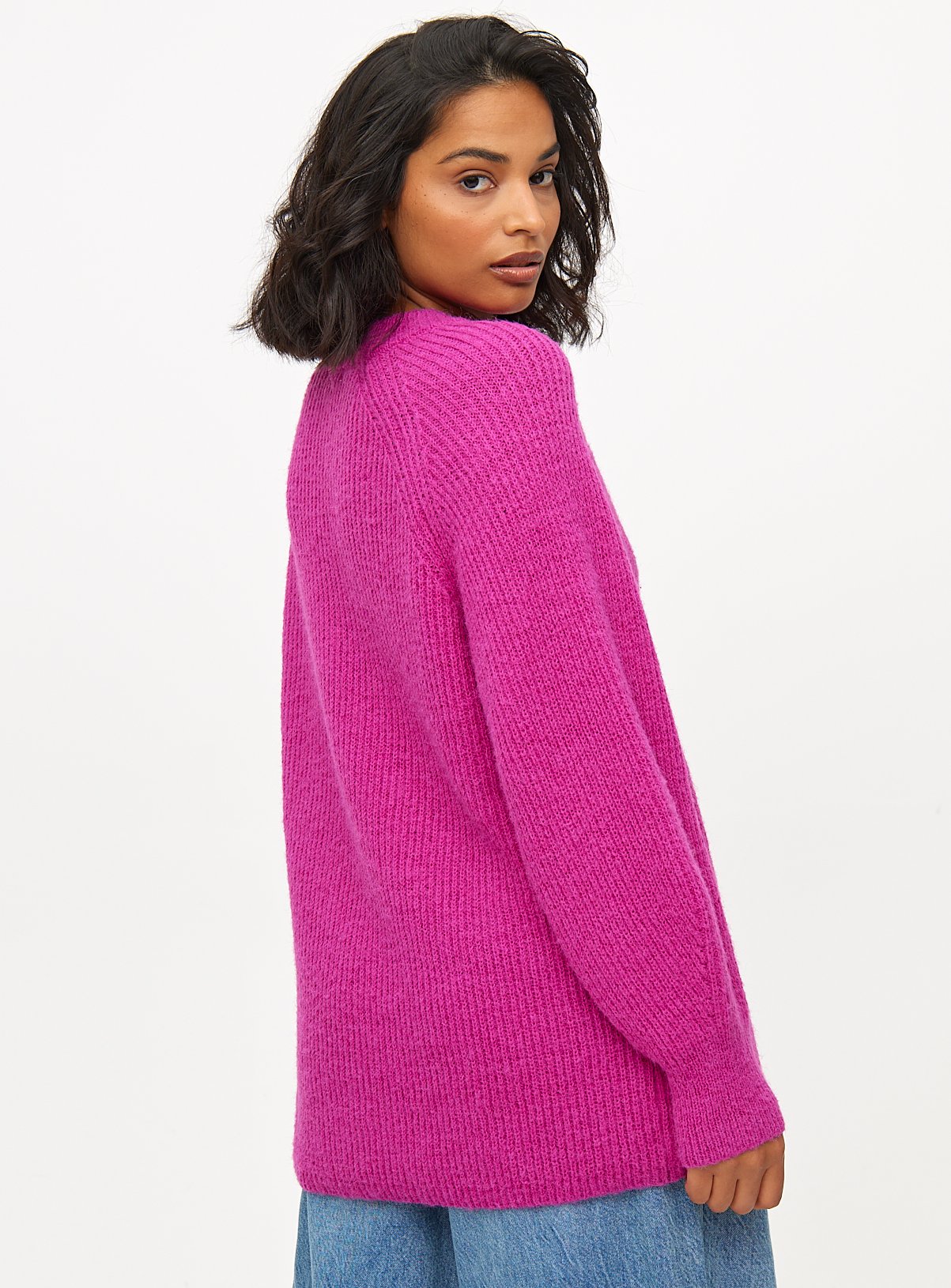 Purple Raglan Relaxed Crew Neck Knitted Jumper L - Image 4 thumbnail