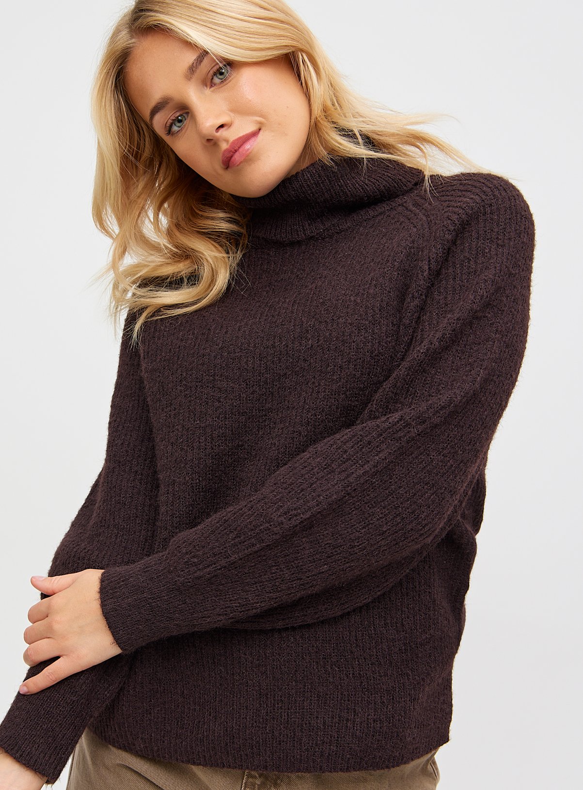 Brown Roll Neck Raglan Sleeve Knitted Jumper 16 - Image 1 thumbnail